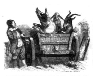 fable de la fontaine - illustration grandville - le cochon la chevre et le mouton